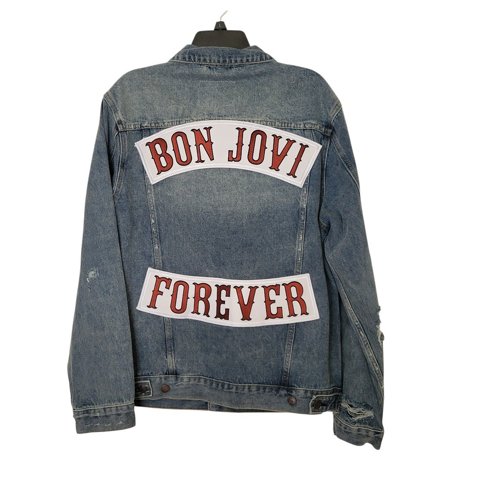 Bon Jovi Forever Patch Denim Men Jacket Size Vintage Style Large L (New)